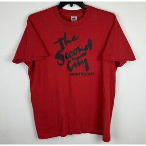 Vintage 90s Single Stitch Chicago “The Second City” Graphic T-Shirt / Red / XL